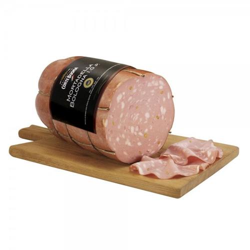 Mortadella Bologna I.G.P, con pistacho, en envase sellado de 100 gr
